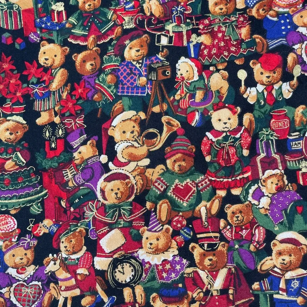 Christmas Tablecloth Card Table Small Teddy Bears Festive Holiday Handmade 41x40
